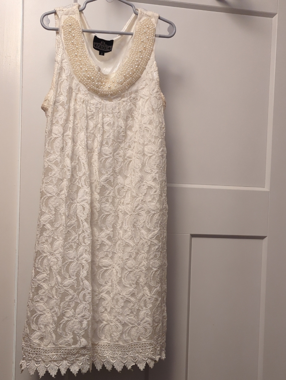 Angie Cream Pearl Cluster Lace Bodice Shift Dress - S
